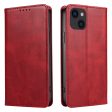 For iPhone 14 Plus Wallet Phone Cover Calf Texture Auto-absorbed Magnetic Leather Stand Phone Case For Sale