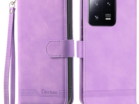 DIERFENG DF-03 Mobile Phone Case for Xiaomi 13 Pro 5G, PU Leather Stand Lines Imprinted Phone Wallet Cover Discount