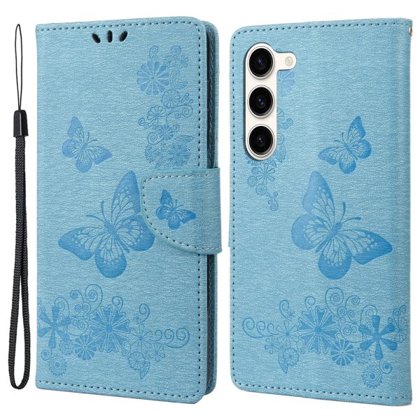 Shockproof Mobile Phone Case for Samsung Galaxy S23+, Butterflies Flower Imprinting PU Leather Phone Cover with Wallet Stand Fashion