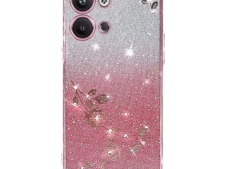 For Oppo Reno9 Pro 5G Glitter Powder Rhinestone Design Mobile Phone Case Flower Pattern Decor Flexible TPU Cell Phone Cover Sale