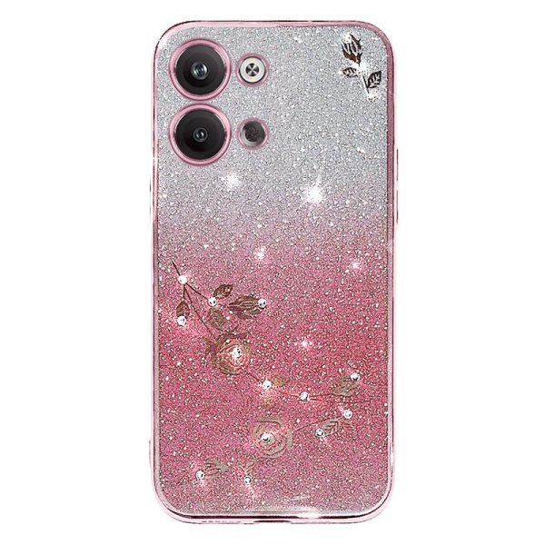 For Oppo Reno9 Pro 5G Glitter Powder Rhinestone Design Mobile Phone Case Flower Pattern Decor Flexible TPU Cell Phone Cover Sale