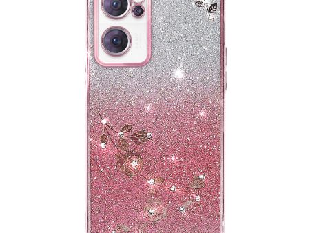 Shiny Rhinestone Phone Case for Oppo Reno7 5G (Global), Gradient Color Glitter Powder Flower Pattern TPU Protective Cover Online Hot Sale