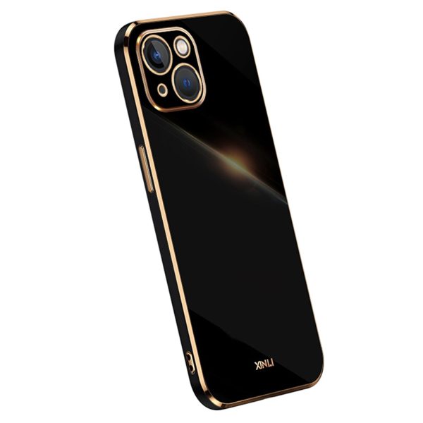 XINLI For iPhone 14 Plus Electroplating Golden Edge Phone Cover Flexible TPU Anti-scratch Case Fashion