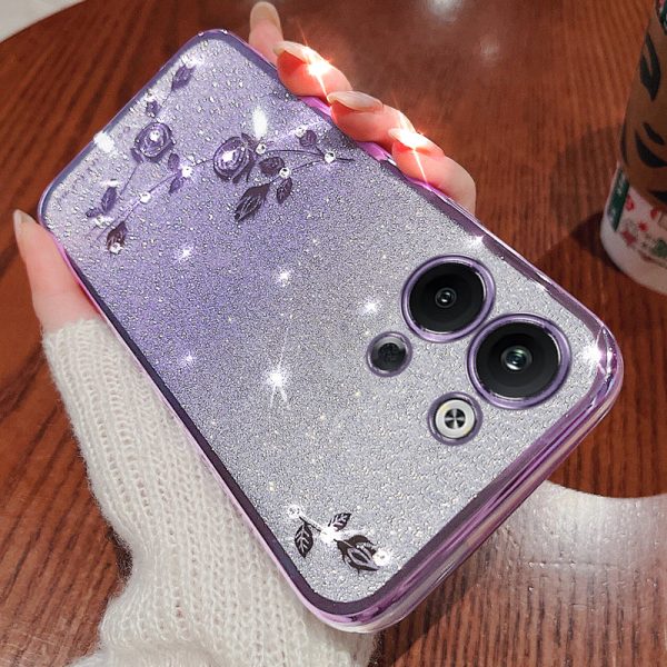 For Oppo Reno9 Pro 5G Glitter Powder Rhinestone Design Mobile Phone Case Flower Pattern Decor Flexible TPU Cell Phone Cover Sale