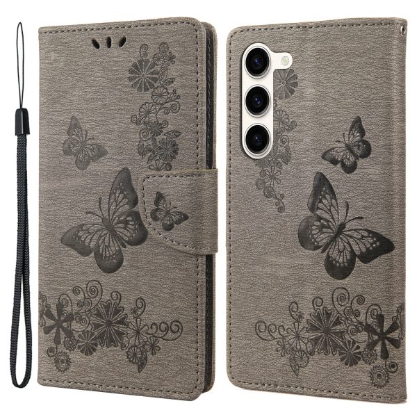 Shockproof Mobile Phone Case for Samsung Galaxy S23+, Butterflies Flower Imprinting PU Leather Phone Cover with Wallet Stand Fashion