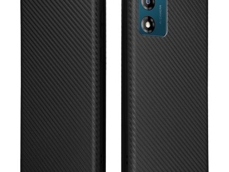 For Motorola Moto E13 4G Phone Case with Card Holder Carbon Fiber Texture Leather Protective Cover Stand Sale