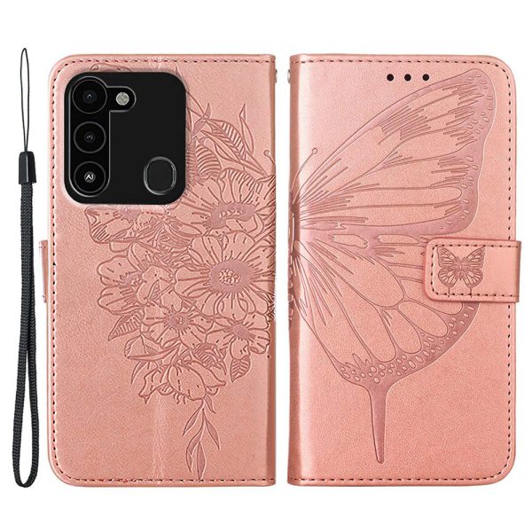 YB Imprinting Series-4 for Tecno Spark Go 2022 Butterfly Flower Imprinted Phone Case Stand Flip Leather Wallet  Cover For Sale