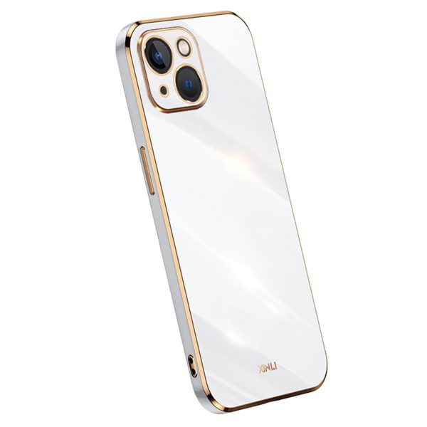 XINLI For iPhone 14 Plus Electroplating Golden Edge Phone Cover Flexible TPU Anti-scratch Case Fashion