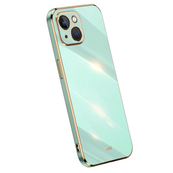 XINLI For iPhone 14 Plus Electroplating Golden Edge Phone Cover Flexible TPU Anti-scratch Case Fashion