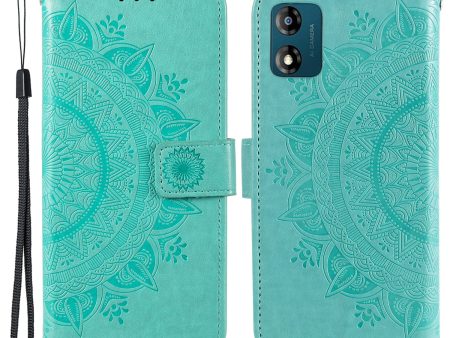 For Motorola Moto E13 4G Mobile Phone Case Imprinted Mandala Flower Pattern Wallet Stand Phone Cover with Strap Sale