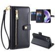 For Realme 10 Pro 5G Zipper Pocket PU Leather Stand Case Card Slots Collision Proof Flip Phone Cover with Wrist Strap and Shoulder Strap Online now