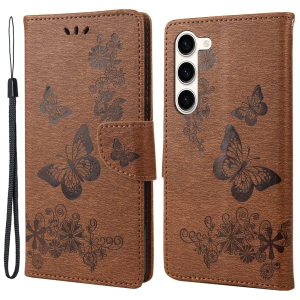 Shockproof Mobile Phone Case for Samsung Galaxy S23+, Butterflies Flower Imprinting PU Leather Phone Cover with Wallet Stand Fashion