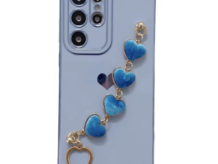 For Samsung Galaxy S23 Ultra Phone TPU Case Electroplating Phone Cover with Plush Love-Heart Strap Hot on Sale