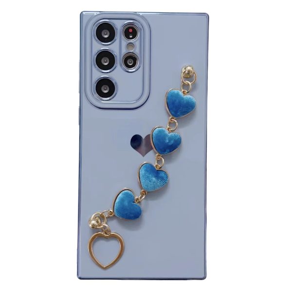 For Samsung Galaxy S23 Ultra Phone TPU Case Electroplating Phone Cover with Plush Love-Heart Strap Hot on Sale