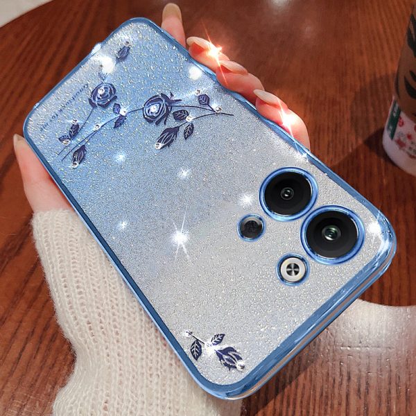 For Oppo Reno9 Pro 5G Glitter Powder Rhinestone Design Mobile Phone Case Flower Pattern Decor Flexible TPU Cell Phone Cover Sale