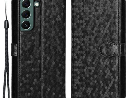 For Samsung Galaxy S23+ Mobile Phone Cover Dot Pattern Imprinted PU Leather Anti-Scratch Wallet Stand Case with Strap For Cheap