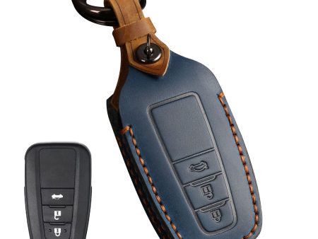 B038 Crazy Horse Cowhide Leather Sleeve 3-Button Car Key Remote Cover Protector Case for Toyota Corolla RAV4 Camry For Sale