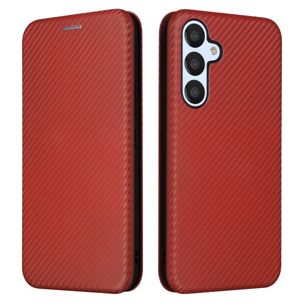 For Samsung Galaxy A54 5G Carbon Fiber Texture Magnetic PU Leather Anti-scratch Phone Case Stand Drop-proof Mobile Phone Cover with Card Slot For Sale