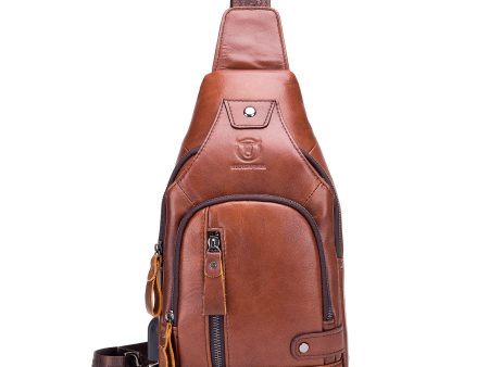 BULLCAPTAIN 129 Top-Layer Cowhide Leather Outdoor Chest Bag Crossbody Sling Bag Casual Daypack For Discount