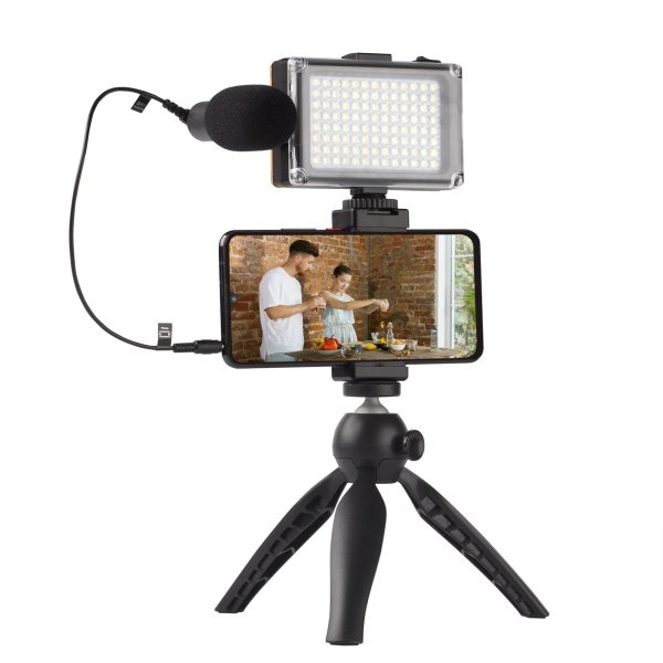 VK-03 Desktop Mobile Phone 360-Degree Rotating Tripod Stand Microphone Fill Light Combo Set for Live Streaming Photography Kit Online Sale