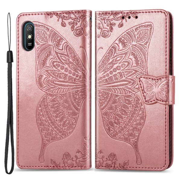 For Xiaomi Redmi 9A Mobile Phone Shell Cover Imprinted Butterfly Pattern Magnetic Closure Phone Wallet PU Leather Stand Case Online now