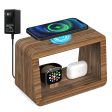 DCR-028 Bamboo 5-in-1 Wireless Charger Mobile Phone Charging Stand with Digital Alarm Clock, Night Light, Desktop Smart Watch Charging Station Sale