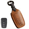 B038 Crazy Horse Cowhide Leather Sleeve 3-Button Car Key Remote Cover Protector Case for Toyota Corolla RAV4 Camry For Sale