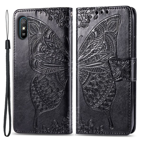 For Xiaomi Redmi 9A Mobile Phone Shell Cover Imprinted Butterfly Pattern Magnetic Closure Phone Wallet PU Leather Stand Case Online now