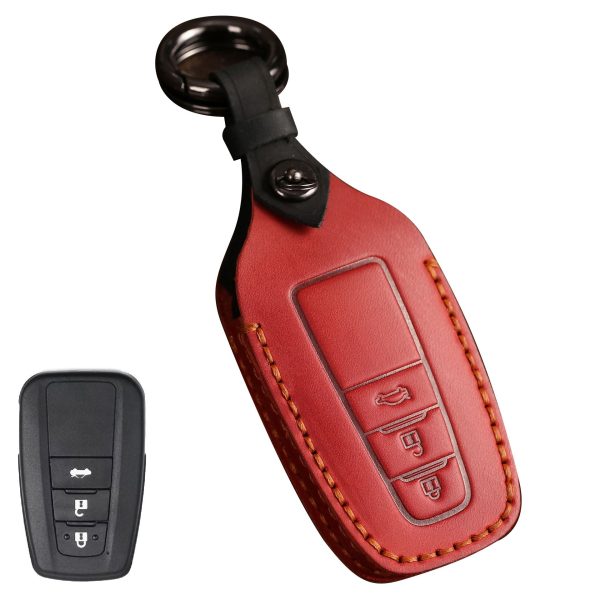 B038 Crazy Horse Cowhide Leather Sleeve 3-Button Car Key Remote Cover Protector Case for Toyota Corolla RAV4 Camry For Sale