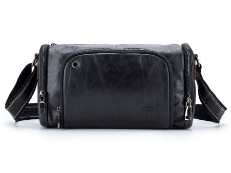 BULLCAPTAIN HKDJB--001 Large Capacity Retro Crossbody Shoulder Bag Travel Storage Bag Top-Layer Cowhide Leather Handbag Online now