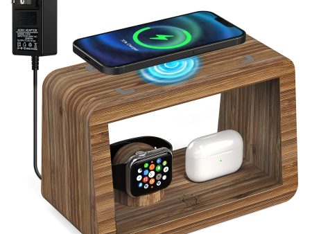 DCR-028 Bamboo 5-in-1 Wireless Charger Mobile Phone Charging Stand with Digital Alarm Clock, Night Light, Desktop Smart Watch Charging Station Sale