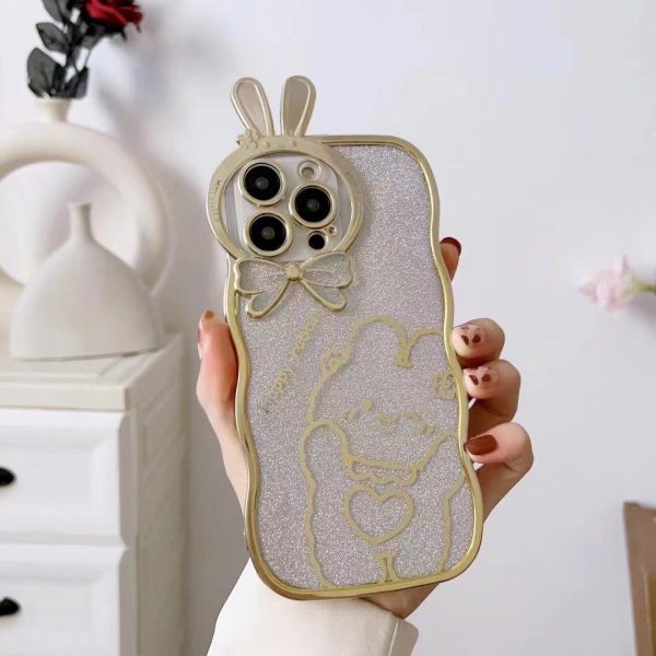 For iPhone 14 Pro Rabbit Design Electroplating Phone Case Glitter Anti-drop Soft TPU Mobile Phone Cover Fashion