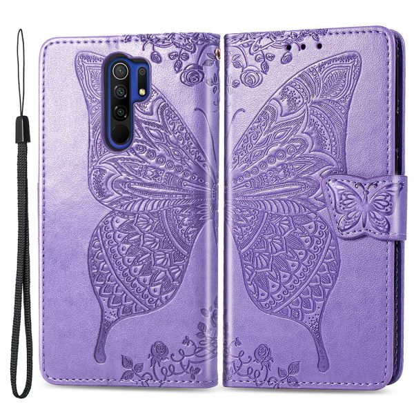 For Xiaomi Redmi 9 Anti-Scratch PU Leather Magnetic Closure Phone Wallet Cover Imprinted Butterfly Pattern Stand Case Fashion