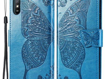 For Xiaomi Redmi 9A Mobile Phone Shell Cover Imprinted Butterfly Pattern Magnetic Closure Phone Wallet PU Leather Stand Case Online now