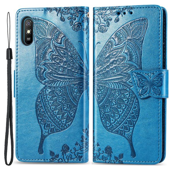 For Xiaomi Redmi 9A Mobile Phone Shell Cover Imprinted Butterfly Pattern Magnetic Closure Phone Wallet PU Leather Stand Case Online now