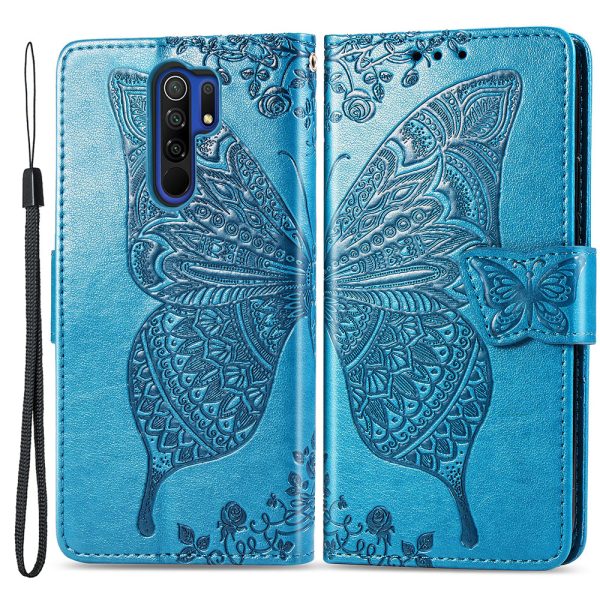 For Xiaomi Redmi 9 Anti-Scratch PU Leather Magnetic Closure Phone Wallet Cover Imprinted Butterfly Pattern Stand Case Fashion