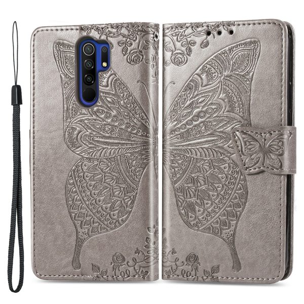 For Xiaomi Redmi 9 Anti-Scratch PU Leather Magnetic Closure Phone Wallet Cover Imprinted Butterfly Pattern Stand Case Fashion