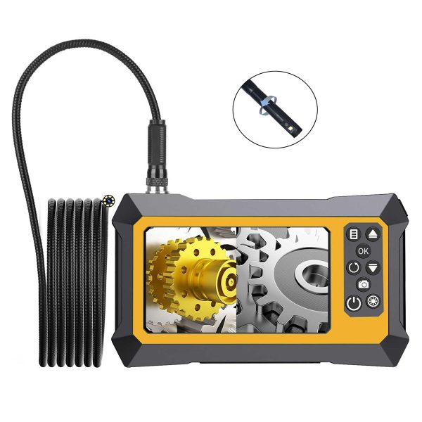 B317 5m Metal Wire 9-LED Waterproof Industrial Borescope Inspection Tool 8mm 360-Degree Rotation Dual-Lens 4.3-inch Screen Endoscope on Sale